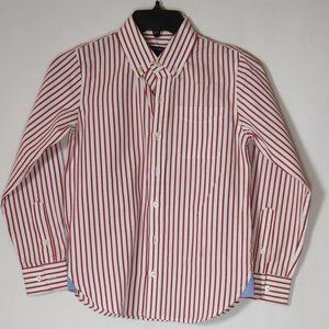 E-Land Boys Button-down Long Sleeve Shirt, Size 8 Red/white Stripe